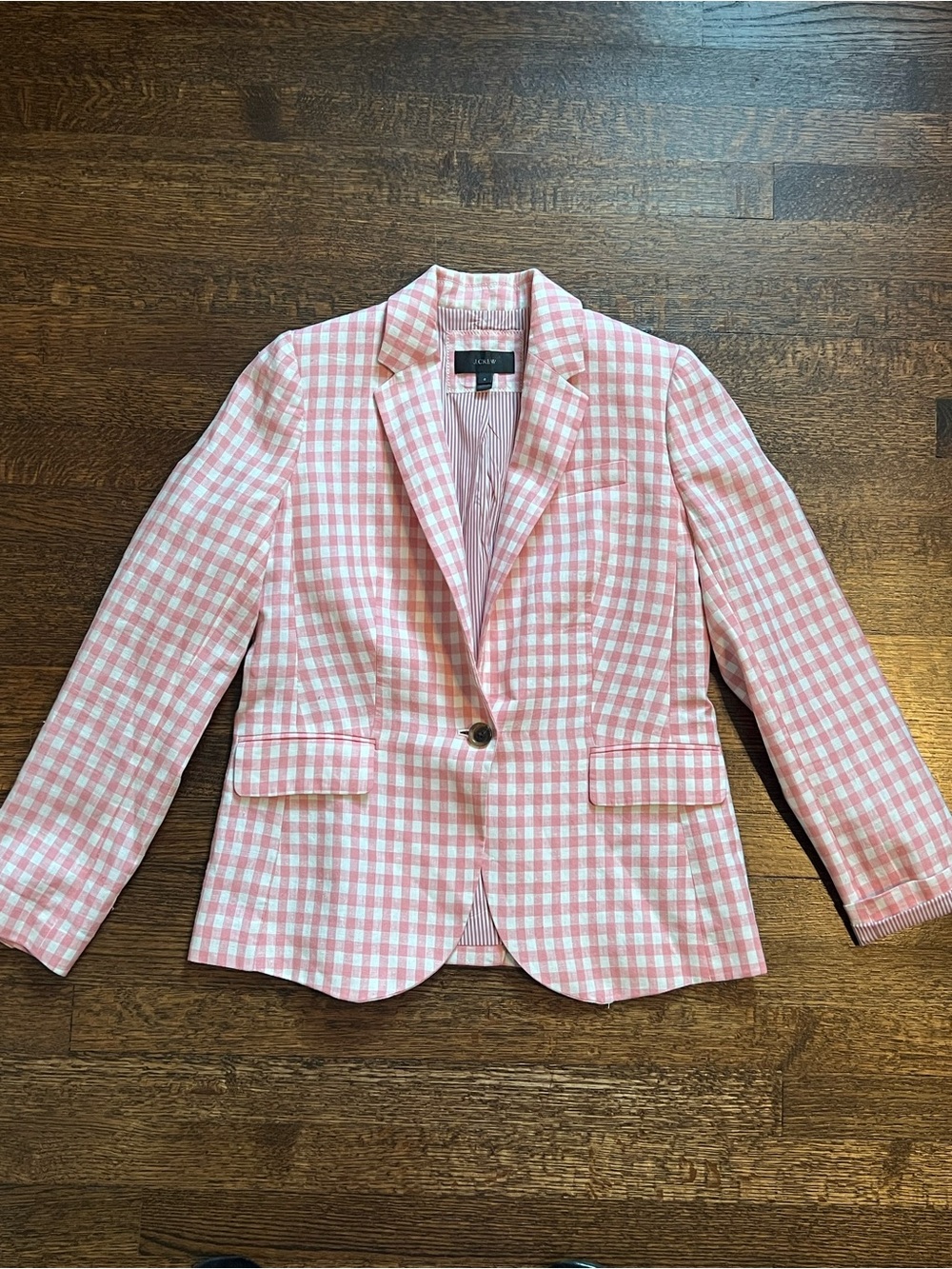 J. Crew pink and white check li ed linen blazer size 6